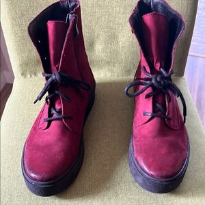 Red and Black Ankle Boots with Chunky Sole